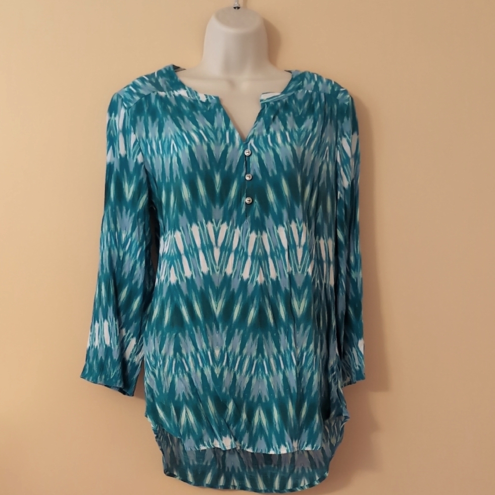 Kim Rogers Teal Patterned Women's Top